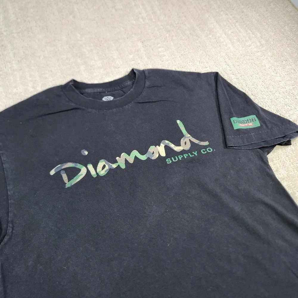 Diamonds Supply Shirt Men Large Camo Logo Black 100% Cotton Y2K Style Skater